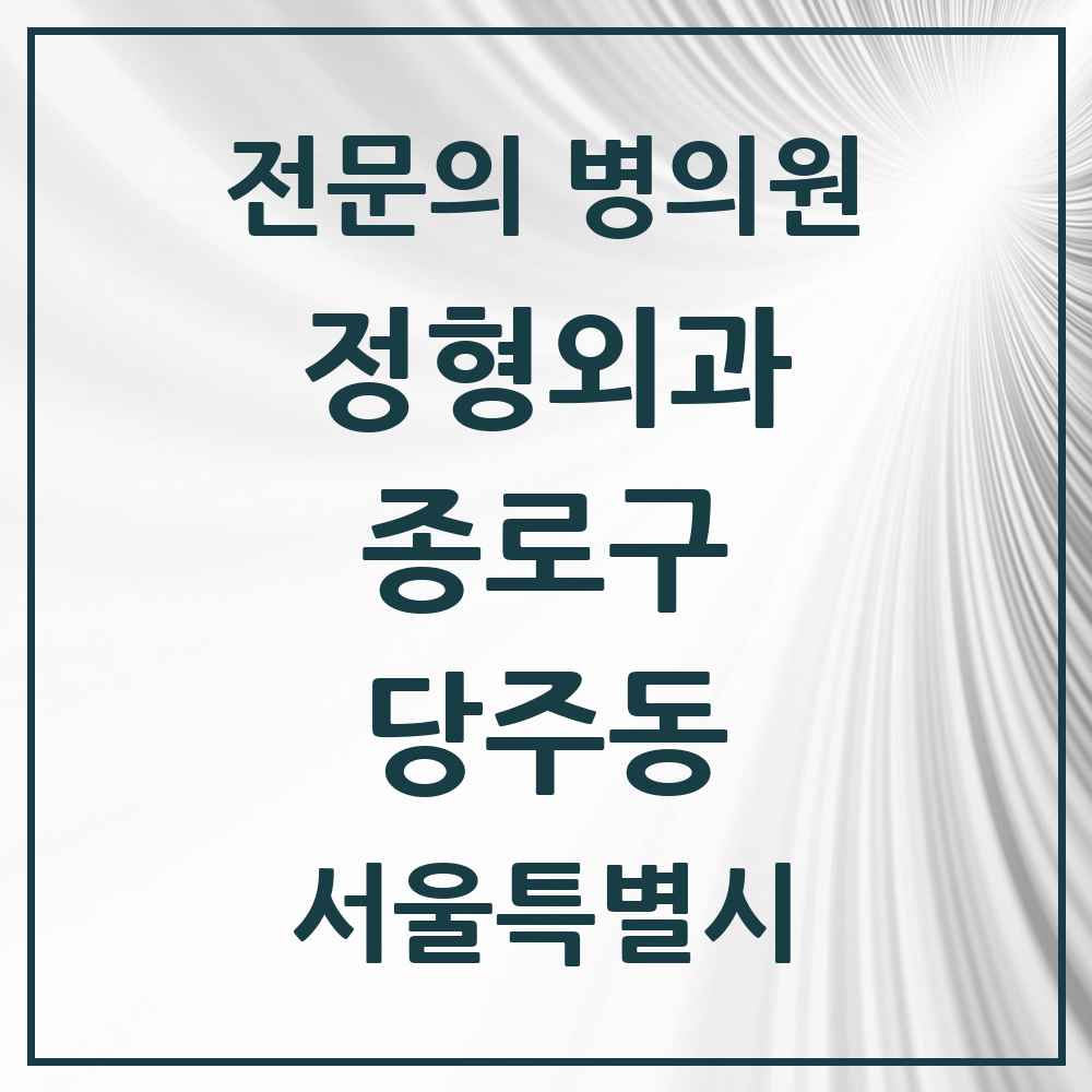 2025 서울특별시 종로구 당주동 정형외과 전문의 의원·병원 목록 1곳