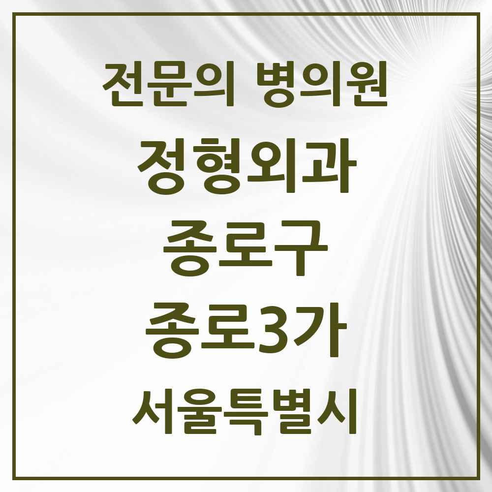 2025 서울특별시 종로구 종로3가 정형외과 전문의 의원·병원 목록 1곳