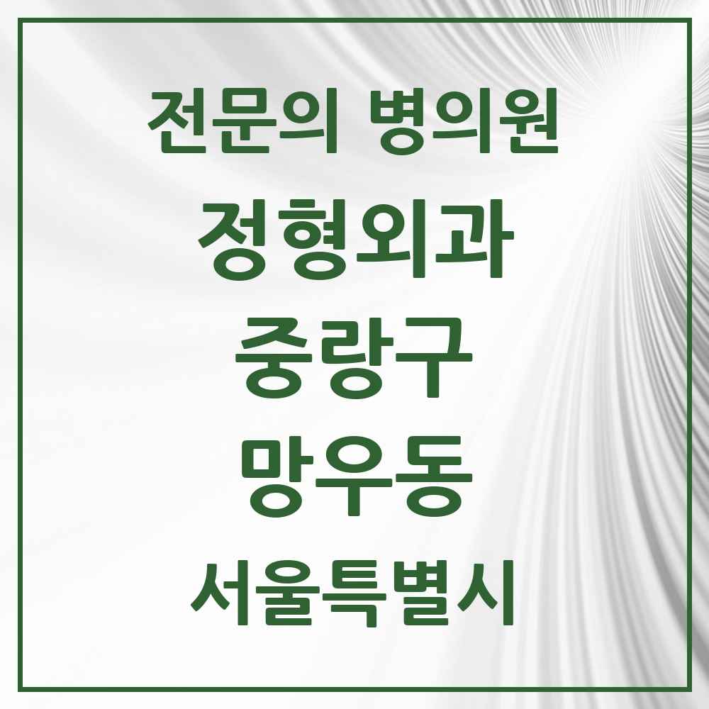2025 서울특별시 중랑구 망우동 정형외과 전문의 의원·병원 목록 9곳