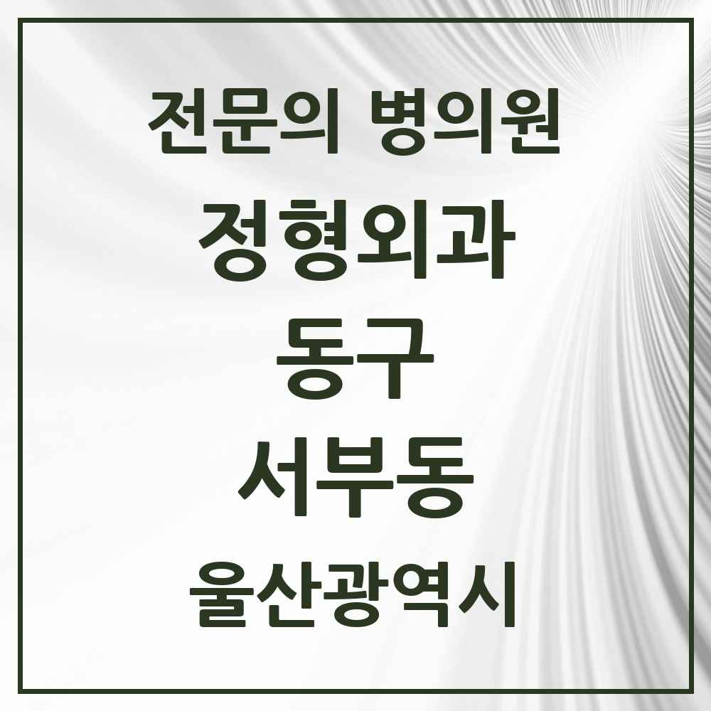 2025 울산광역시 동구 서부동 정형외과 전문의 의원·병원 목록 2곳