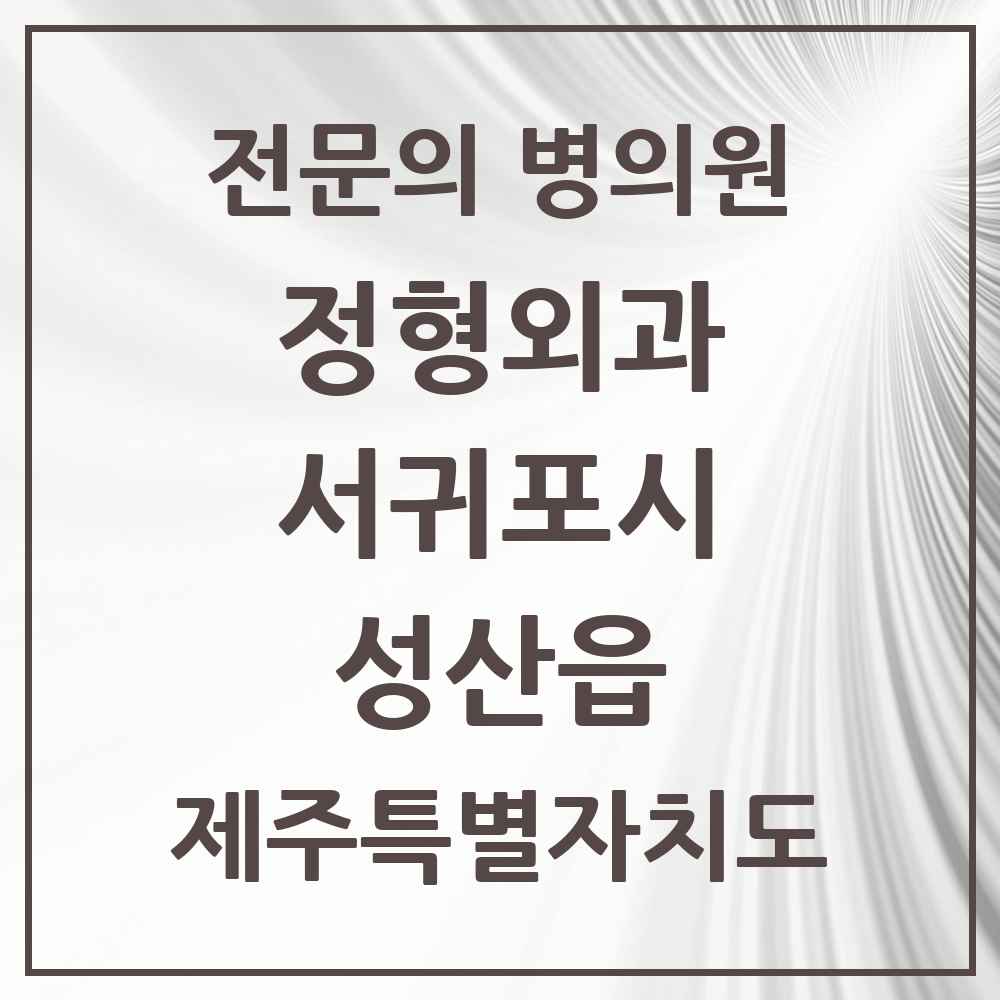 2025 제주특별자치도 서귀포시 성산읍 정형외과 전문의 의원·병원 목록 1곳