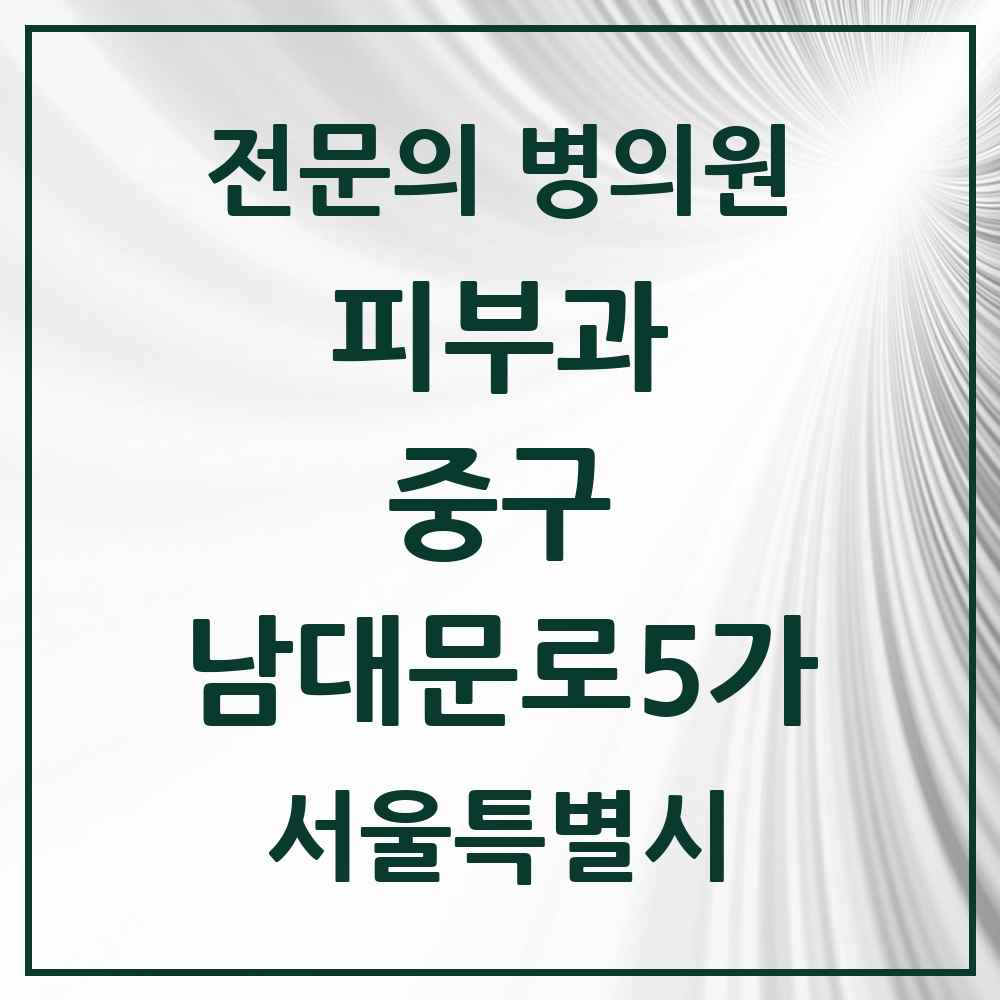 2025 서울특별시 중구 남대문로5가 피부과 전문의 의원·병원 목록 1곳