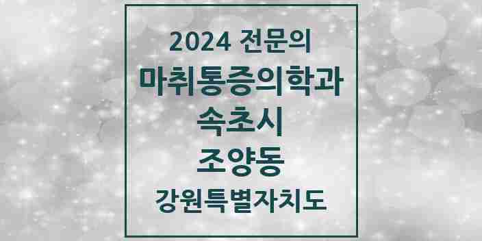 2024 조양동 마취통증의학과 전문의 의원·병원 모음 1곳 | 강원특별자치도 속초시 추천 리스트