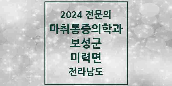 2024 미력면 마취통증의학과 전문의 의원·병원 모음 1곳 | 전라남도 보성군 추천 리스트