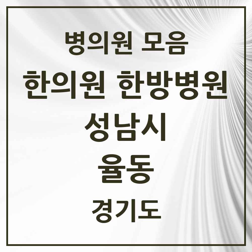 2025 경기도 성남시 율동 한의원·한방병원 목록 1곳