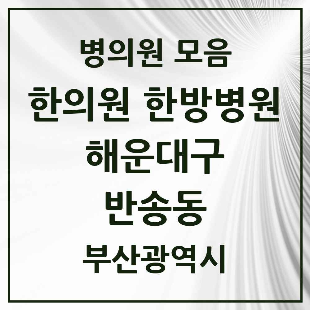 2025 부산광역시 해운대구 반송동 한의원·한방병원 목록 11곳
