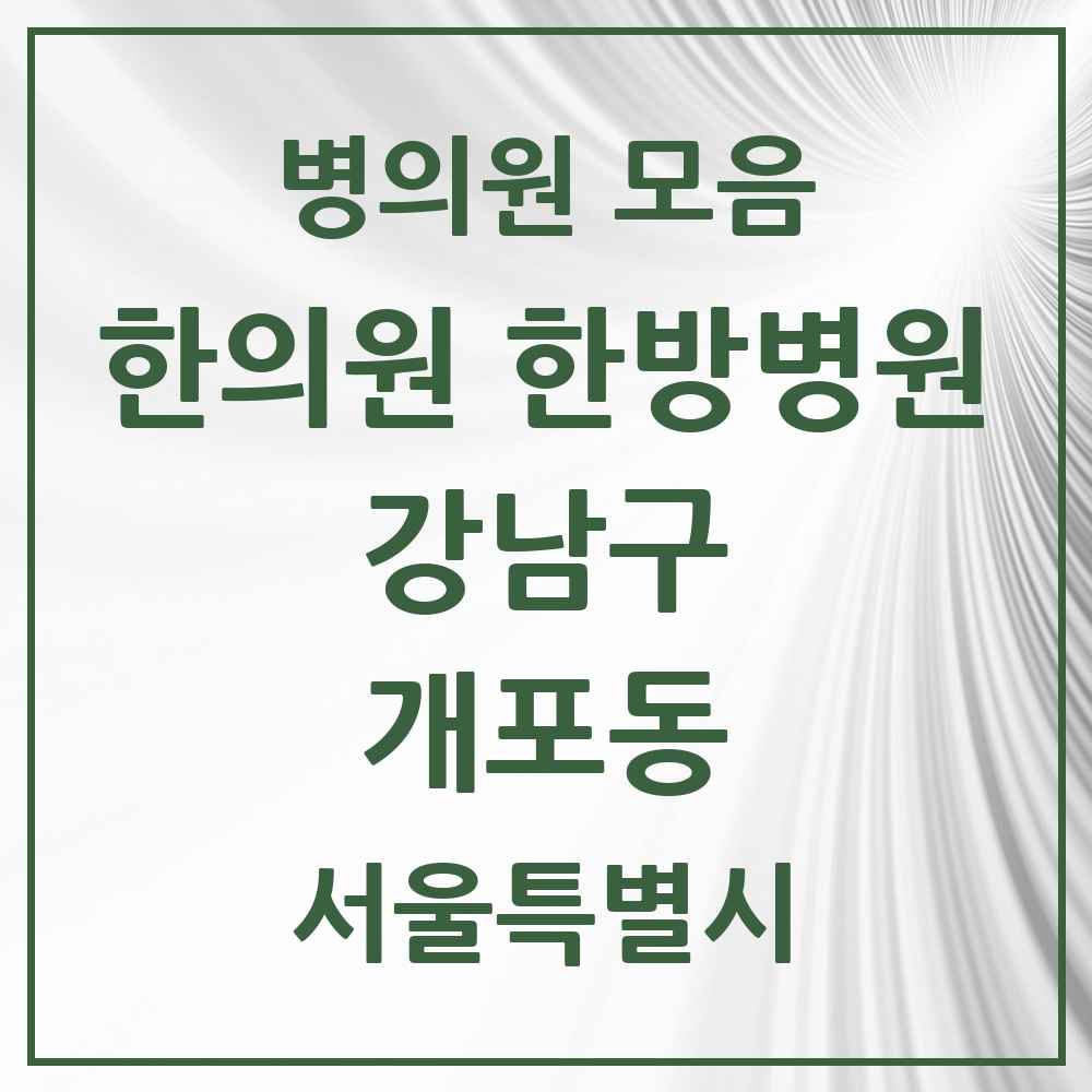 2025 서울특별시 강남구 개포동 한의원·한방병원 목록 30곳