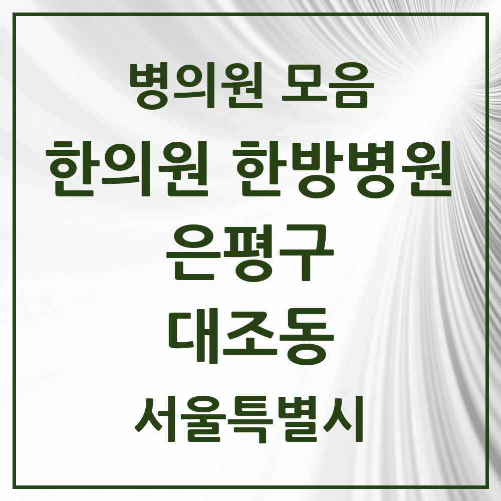 2025 서울특별시 은평구 대조동 한의원·한방병원 목록 21곳