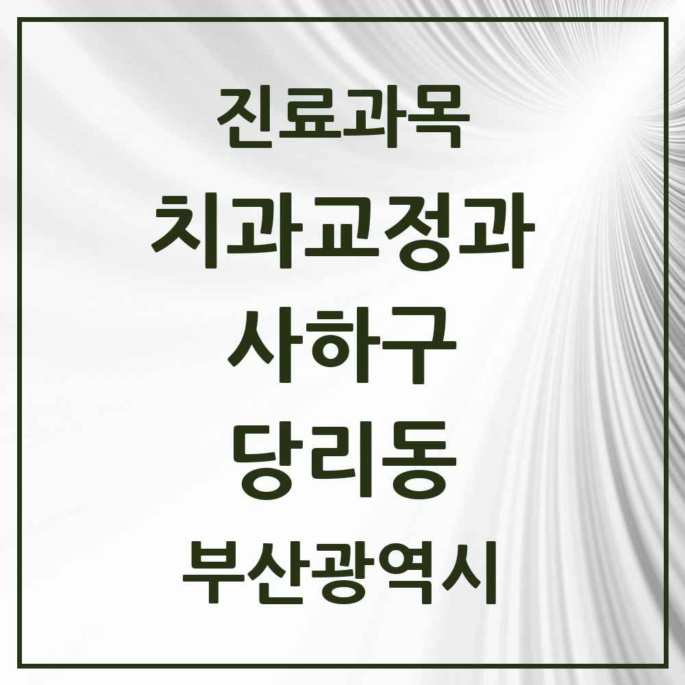 2025 부산광역시 사하구 당리동 교정치과 목록 5곳