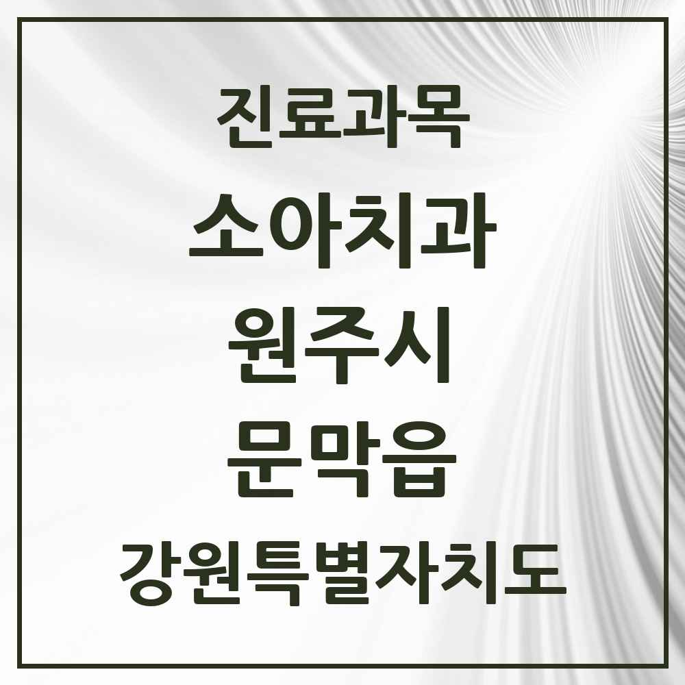 2025 강원특별자치도 원주시 문막읍 소아치과 목록 5곳