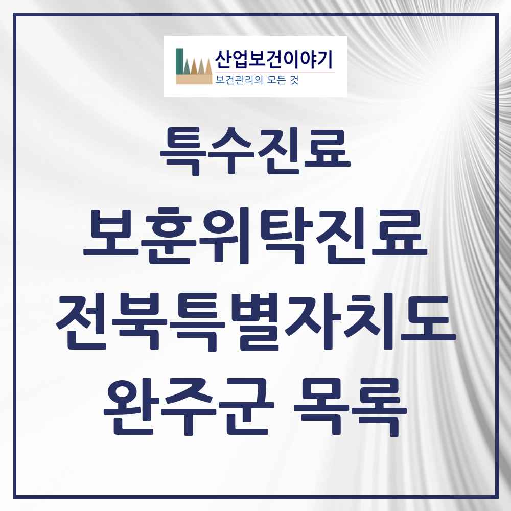 2025 전북특별자치도 완주군 보훈위탁진료 요양기관 의원·병원 목록 5곳