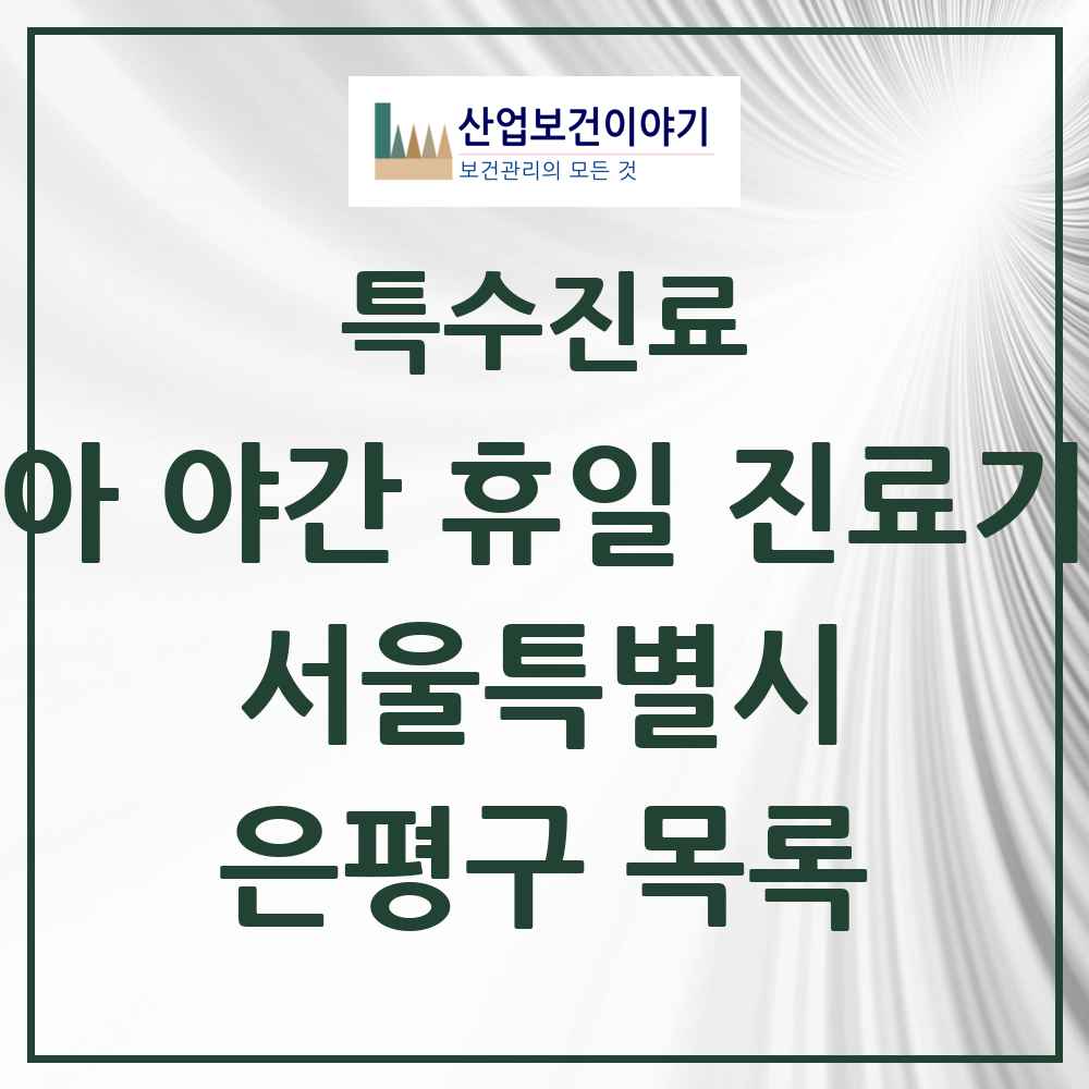 2025 서울특별시 은평구 소아 야간 휴일 진료기관 의원·병원 목록 2곳
