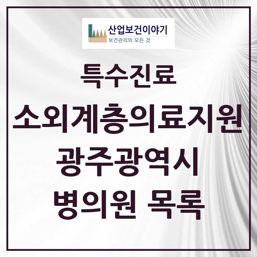 2025 광주광역시 소외계층 의료서비스지원 사업기관 의원·병원 모음 3곳 | 시도별 추천 리스트 | 특수진료