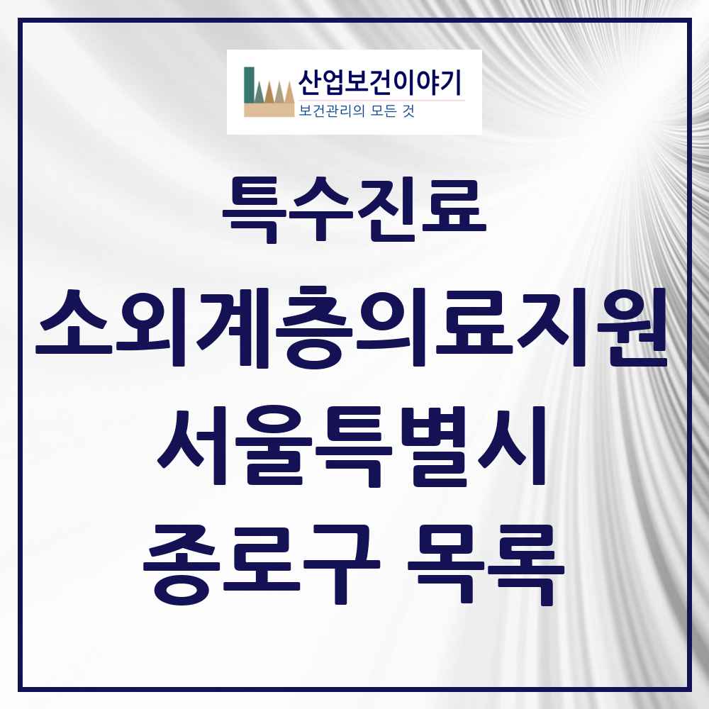 2025 서울특별시 종로구 소외계층 의료서비스지원 사업기관 의원·병원 목록 1곳