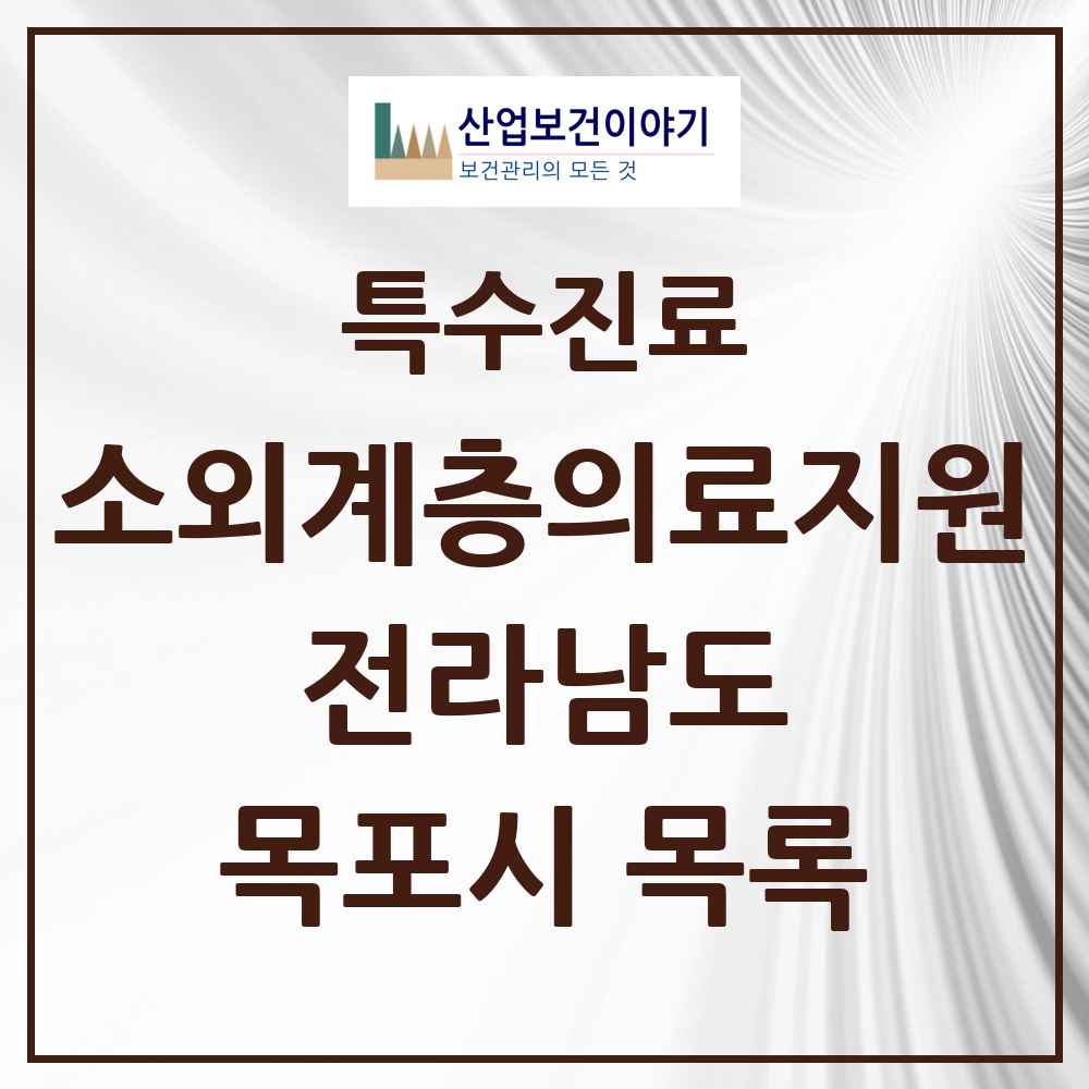 2025 전라남도 목포시 소외계층 의료서비스지원 사업기관 의원·병원 목록 2곳
