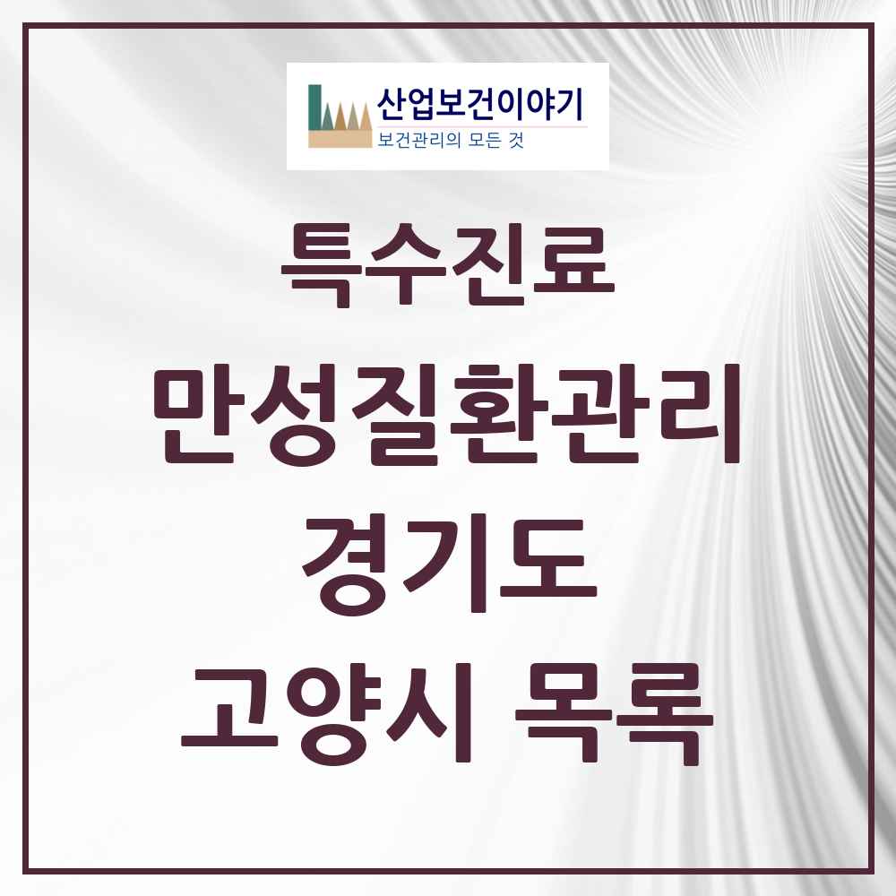 2025 경기도 고양시 일차의료 만성질환관리 실시기관 의원·병원 목록 89곳
