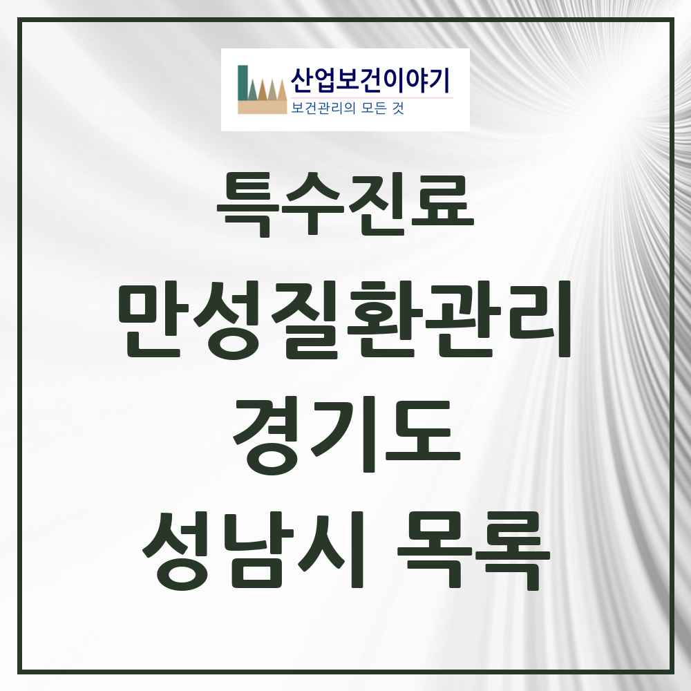 2025 경기도 성남시 일차의료 만성질환관리 실시기관 의원·병원 목록 84곳