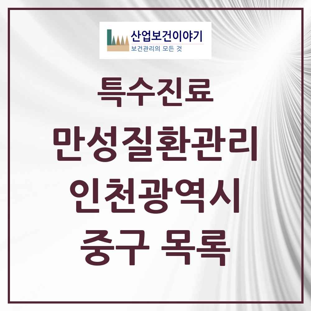 2025 인천광역시 중구 일차의료 만성질환관리 실시기관 의원·병원 목록 20곳
