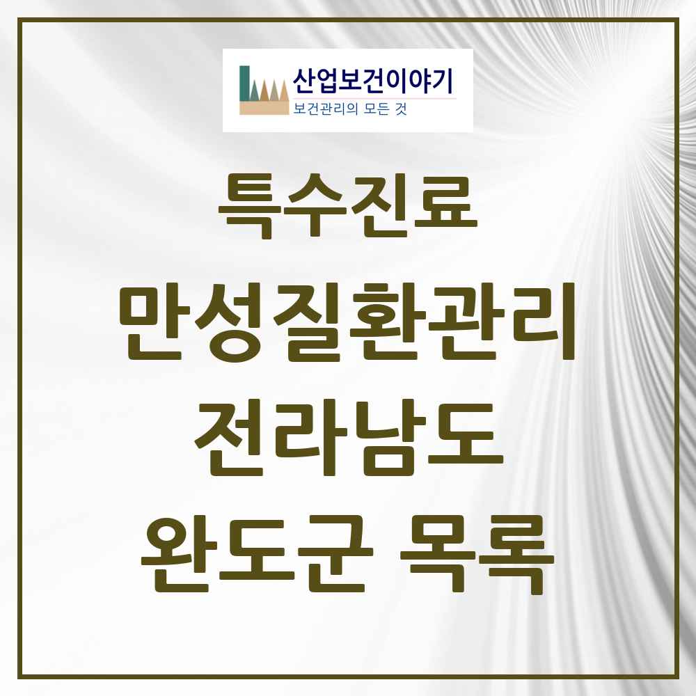 2025 전라남도 완도군 일차의료 만성질환관리 실시기관 의원·병원 목록 4곳