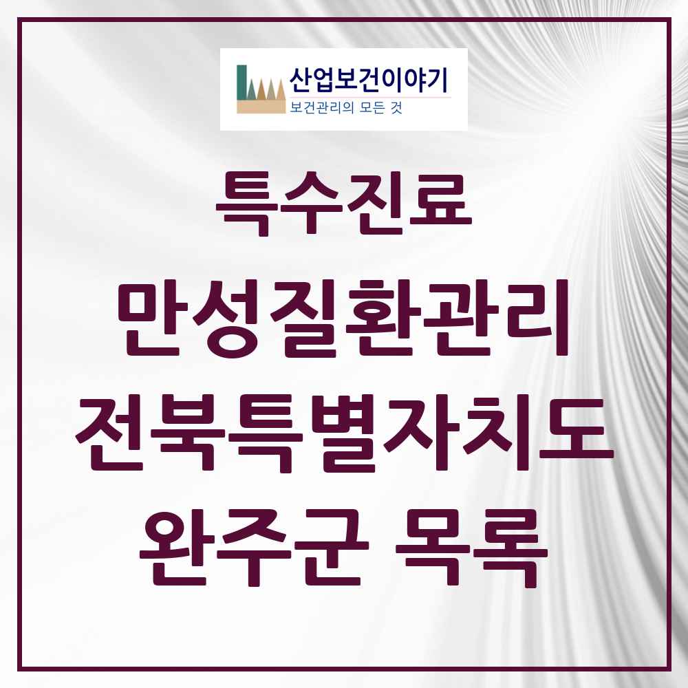 2025 전북특별자치도 완주군 일차의료 만성질환관리 실시기관 의원·병원 목록 3곳