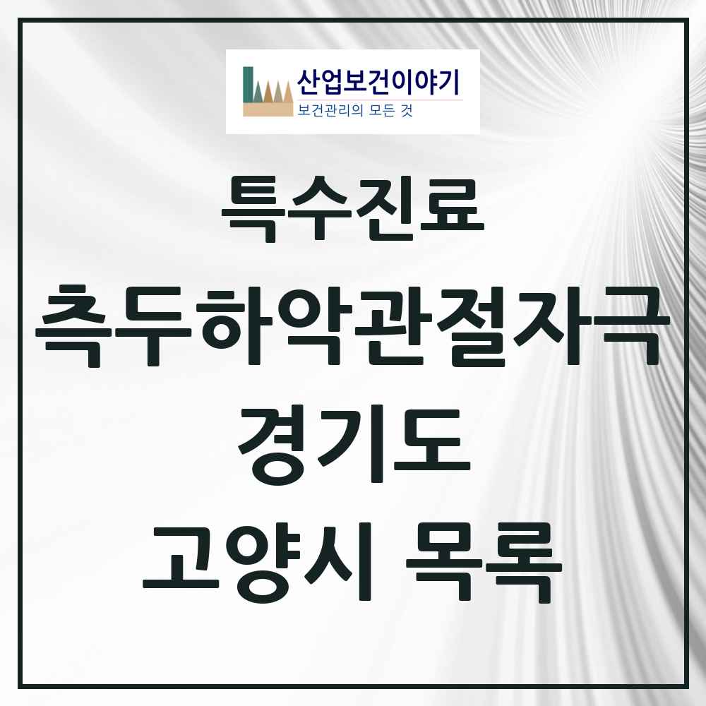 2025 경기도 고양시 측두하악 관절자극요법 실시기관 의원·병원 목록 128곳