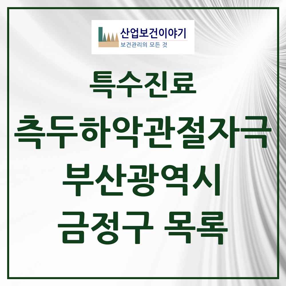 2025 부산광역시 금정구 측두하악 관절자극요법 실시기관 의원·병원 목록 12곳
