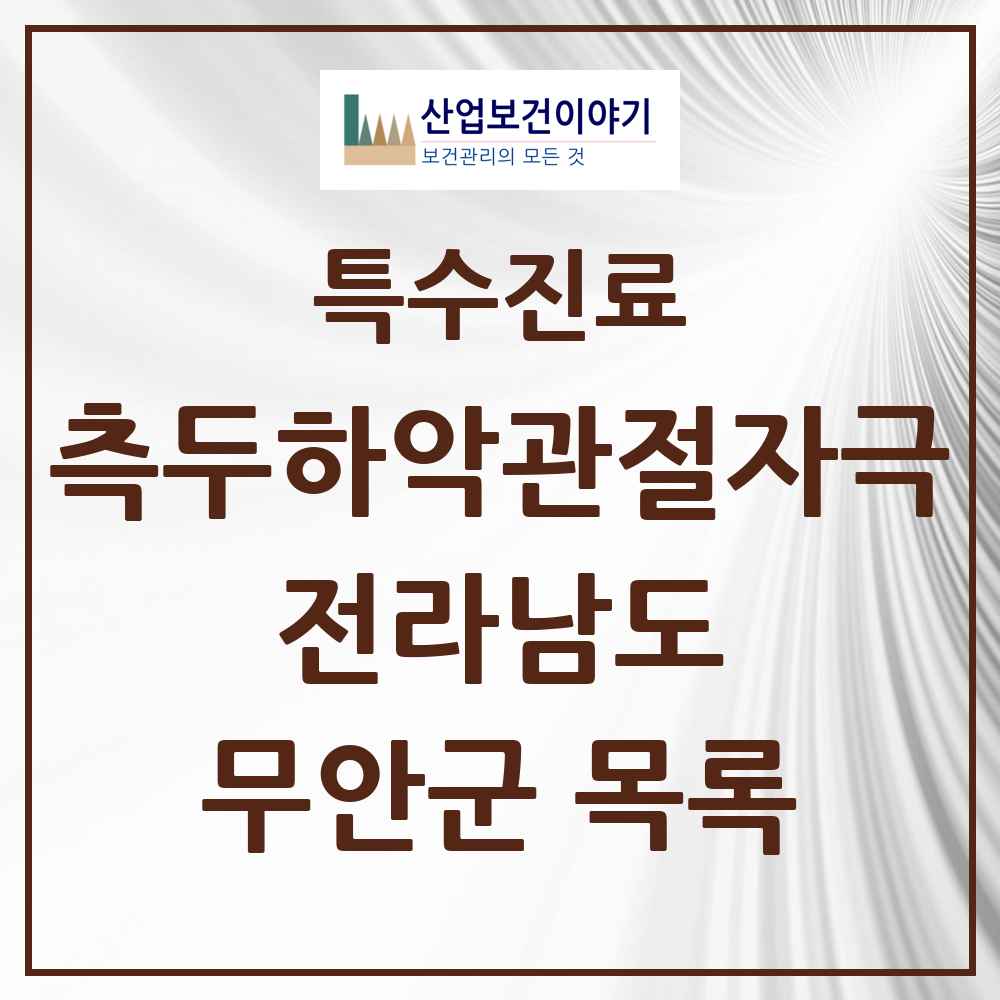 2025 전라남도 무안군 측두하악 관절자극요법 실시기관 의원·병원 목록 11곳