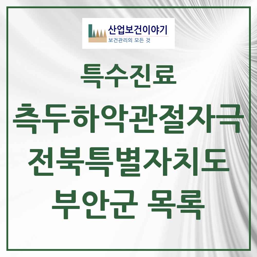 2025 전북특별자치도 부안군 측두하악 관절자극요법 실시기관 의원·병원 목록 2곳