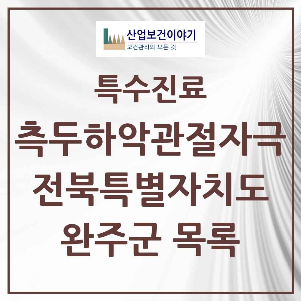 2025 전북특별자치도 완주군 측두하악 관절자극요법 실시기관 의원·병원 목록 10곳