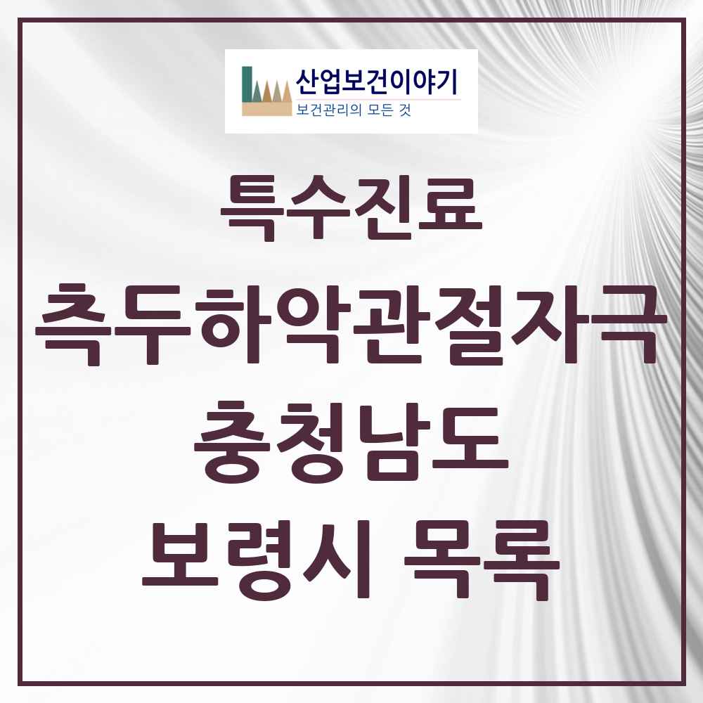 2025 충청남도 보령시 측두하악 관절자극요법 실시기관 의원·병원 목록 6곳
