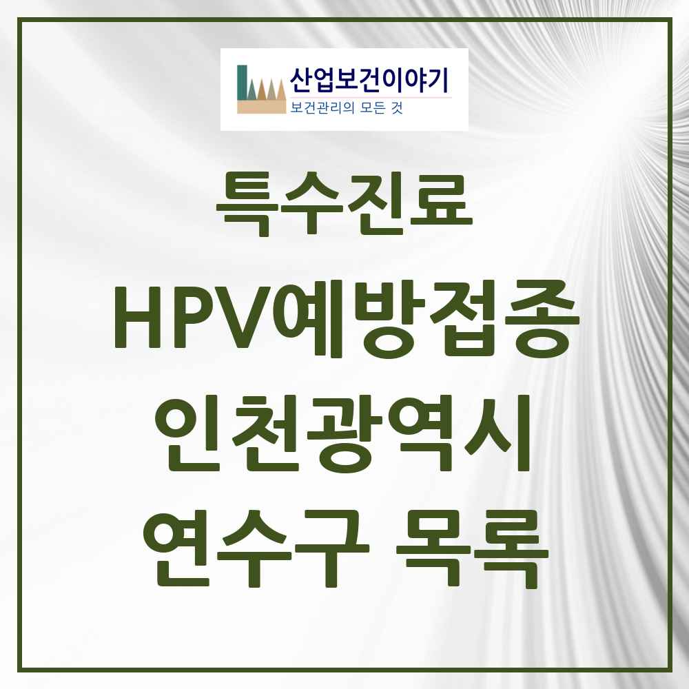 2025 인천광역시 연수구 HPV 예방접종사업 참여기관 의원·병원 목록 68곳