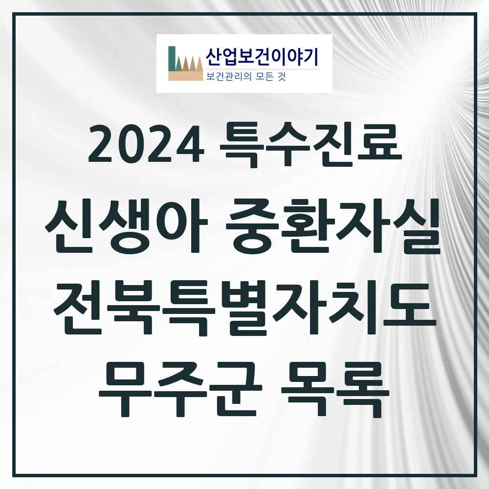 2024 무주군 신생아 중환자실 의원·병원 모음 0곳 | 전북특별자치도 추천 리스트 | 특수진료