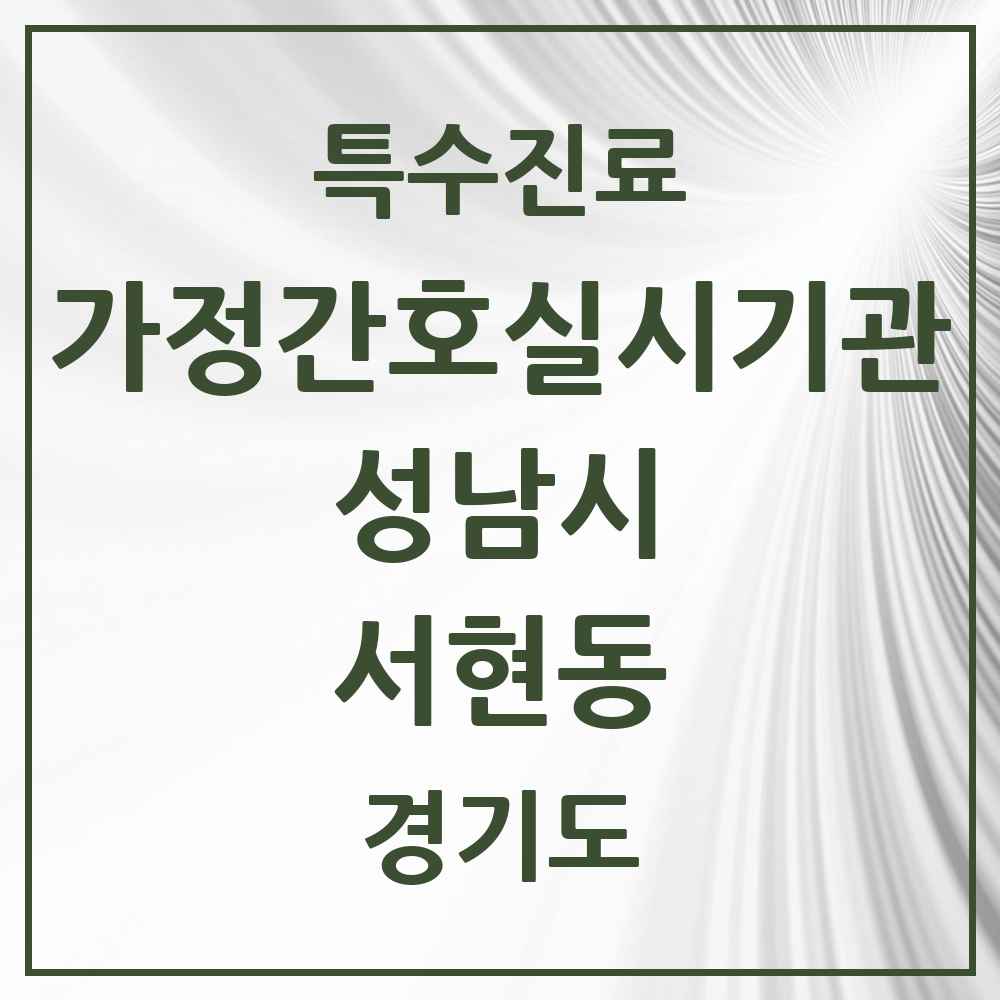 2025 경기도 성남시 서현동 가정간호 실시기관 의원·병원 목록 1곳