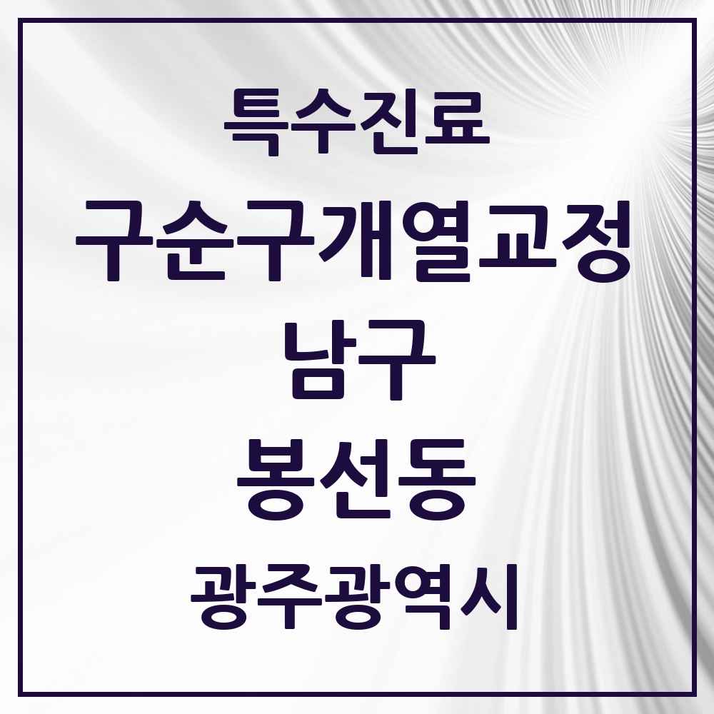 2025 광주광역시 남구 봉선동 구순구개열 등 치과교정 및 악정형 치료 실시기관 의원·병원 목록 1곳