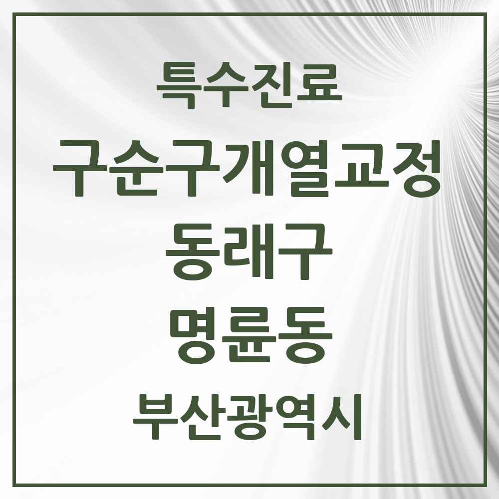 2025 부산광역시 동래구 명륜동 구순구개열 등 치과교정 및 악정형 치료 실시기관 의원·병원 목록 1곳