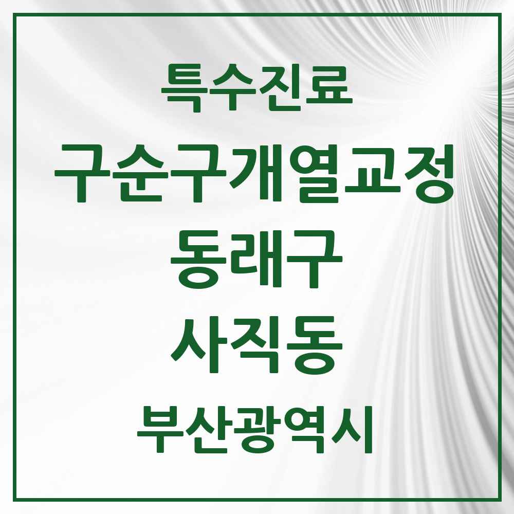 2025 부산광역시 동래구 사직동 구순구개열 등 치과교정 및 악정형 치료 실시기관 의원·병원 목록 1곳