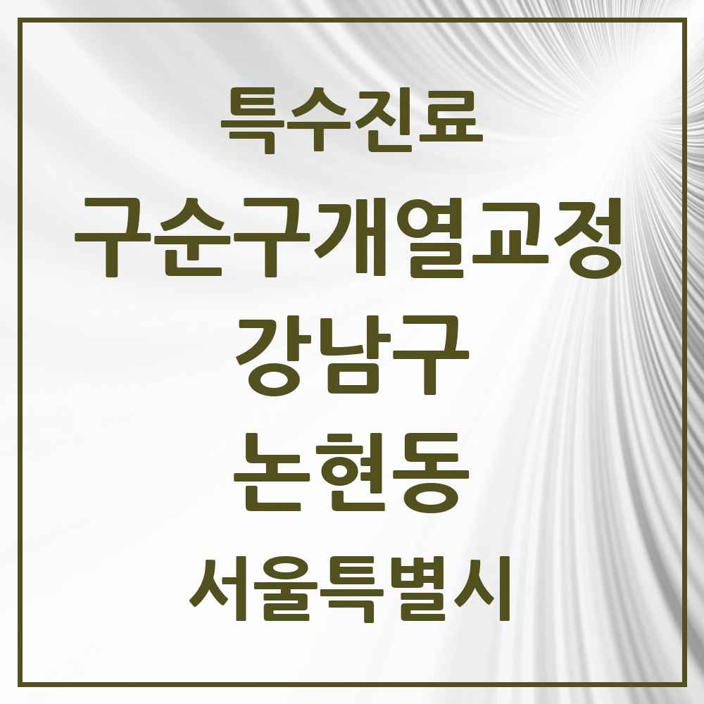 2025 서울특별시 강남구 논현동 구순구개열 등 치과교정 및 악정형 치료 실시기관 의원·병원 목록 1곳