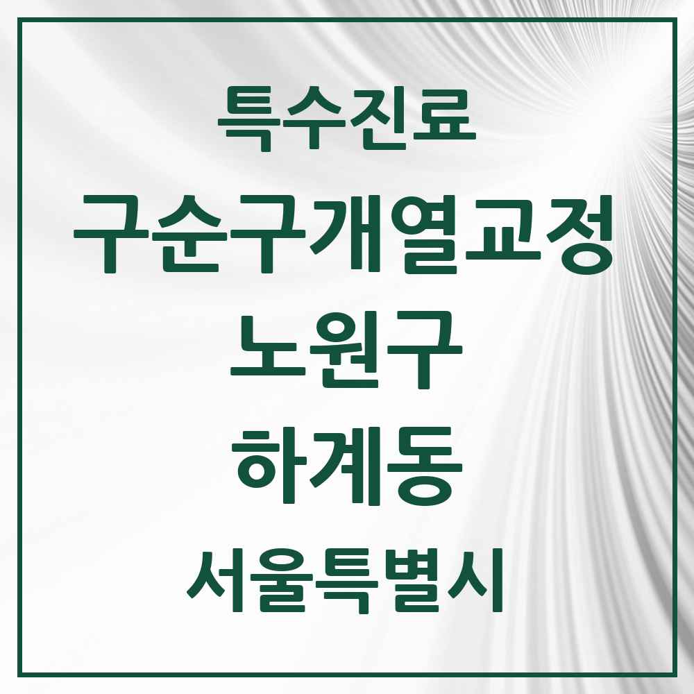 2025 서울특별시 노원구 하계동 구순구개열 등 치과교정 및 악정형 치료 실시기관 의원·병원 목록 1곳