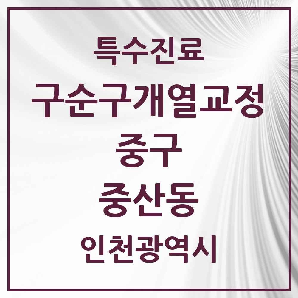 2025 인천광역시 중구 중산동 구순구개열 등 치과교정 및 악정형 치료 실시기관 의원·병원 목록 1곳