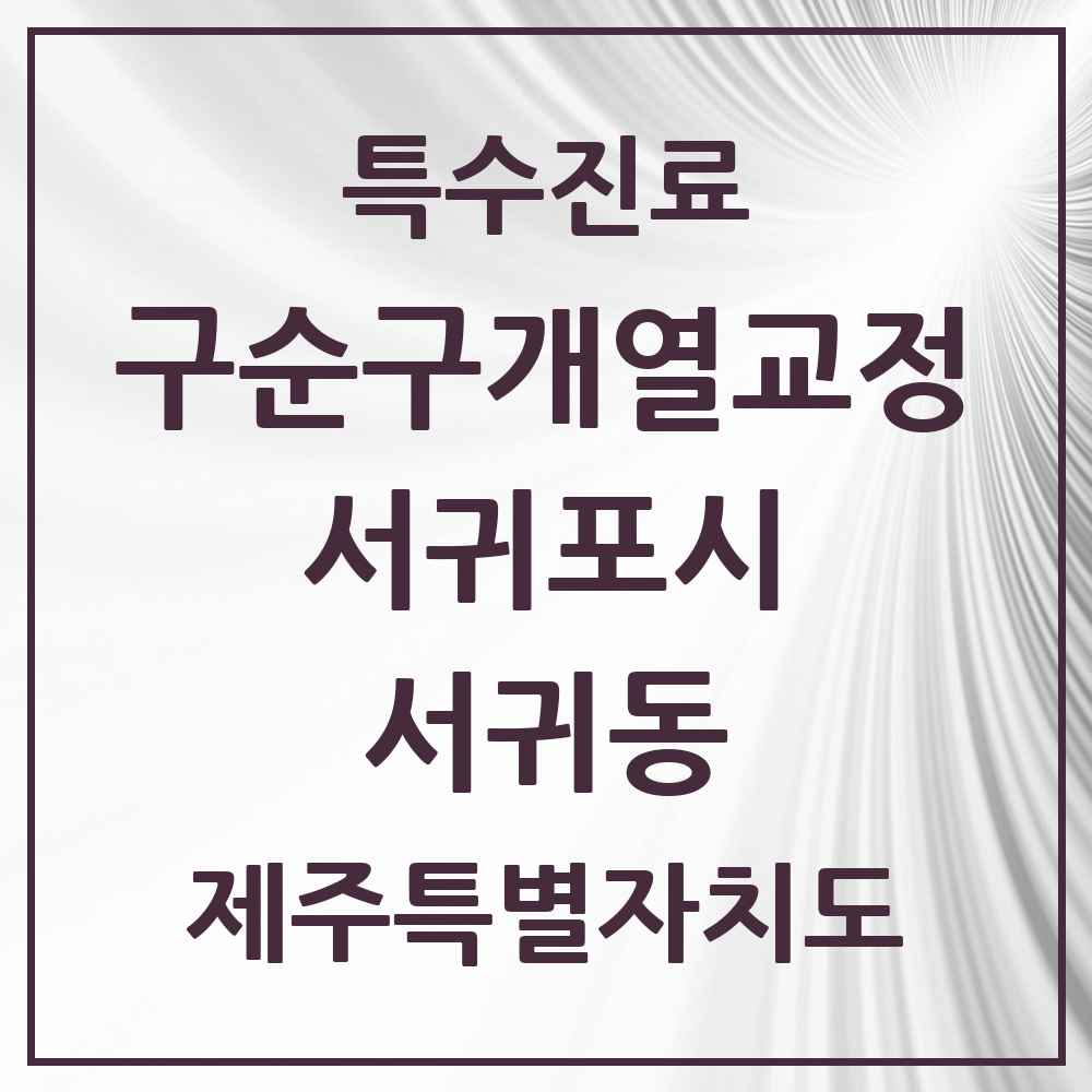 2025 제주특별자치도 서귀포시 서귀동 구순구개열 등 치과교정 및 악정형 치료 실시기관 의원·병원 목록 1곳