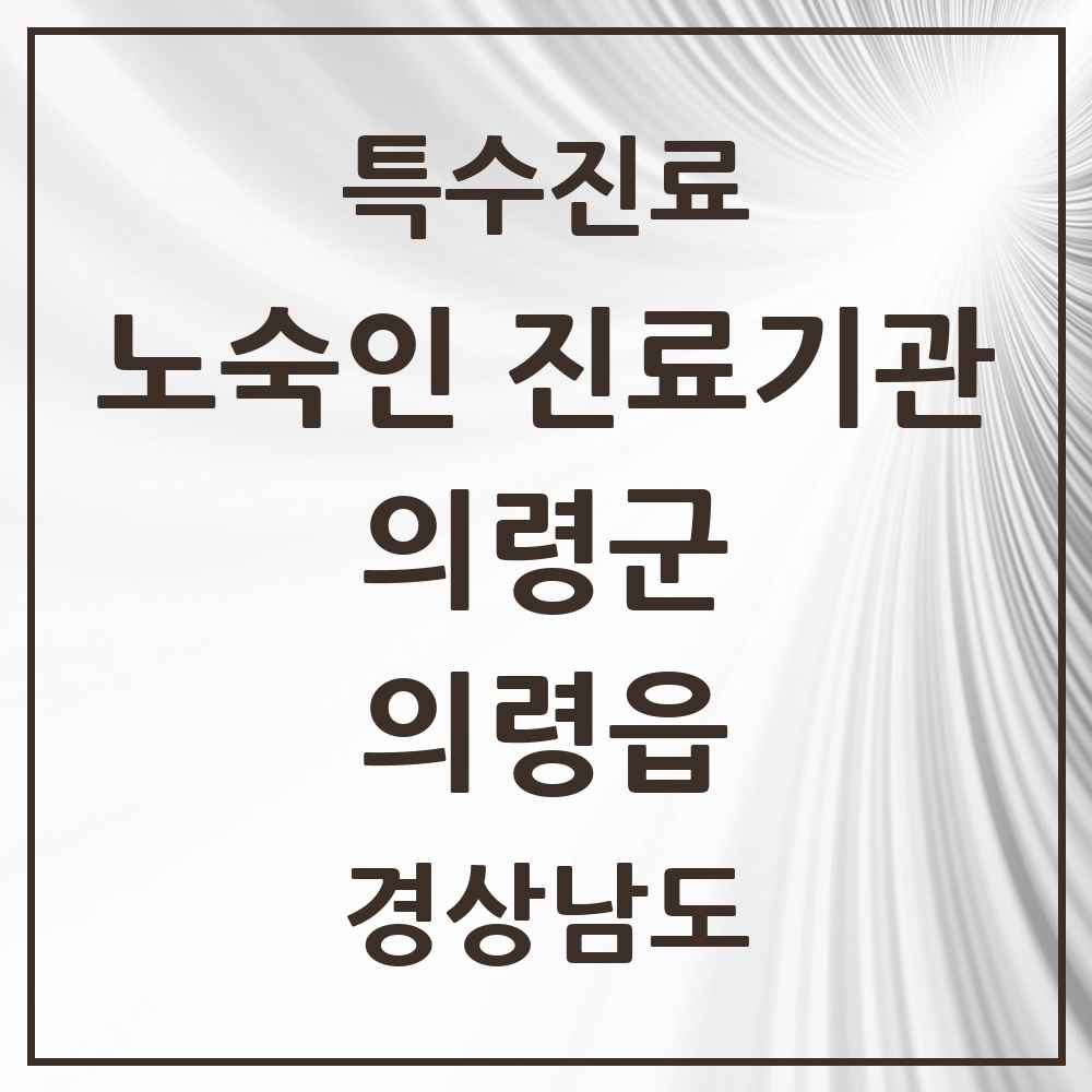 2025 경상남도 의령군 의령읍 노숙인 진료기관 의원·병원 목록 1곳