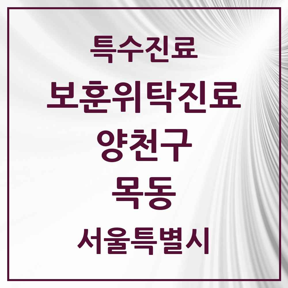 2025 서울특별시 양천구 목동 보훈위탁진료 요양기관 의원·병원 목록 2곳