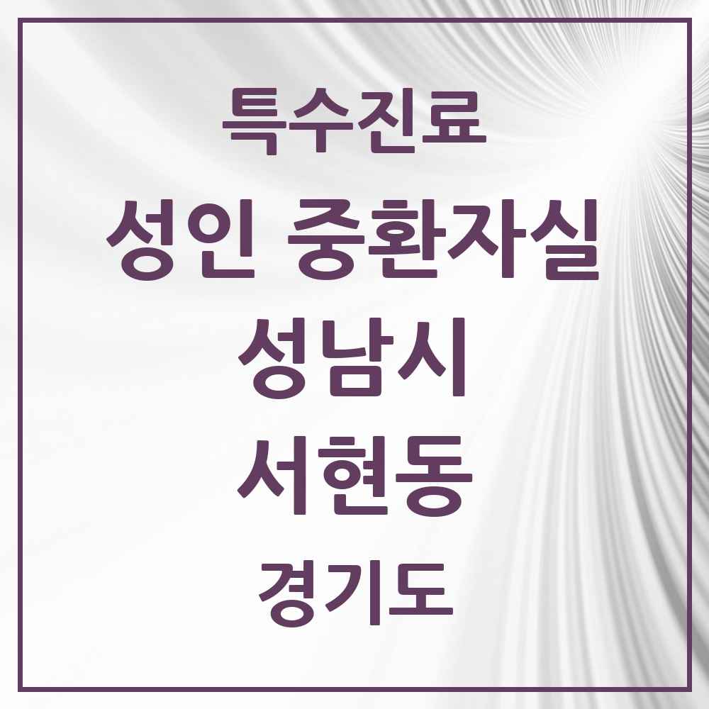 2025 경기도 성남시 서현동 성인 중환자실 의원·병원 목록 1곳