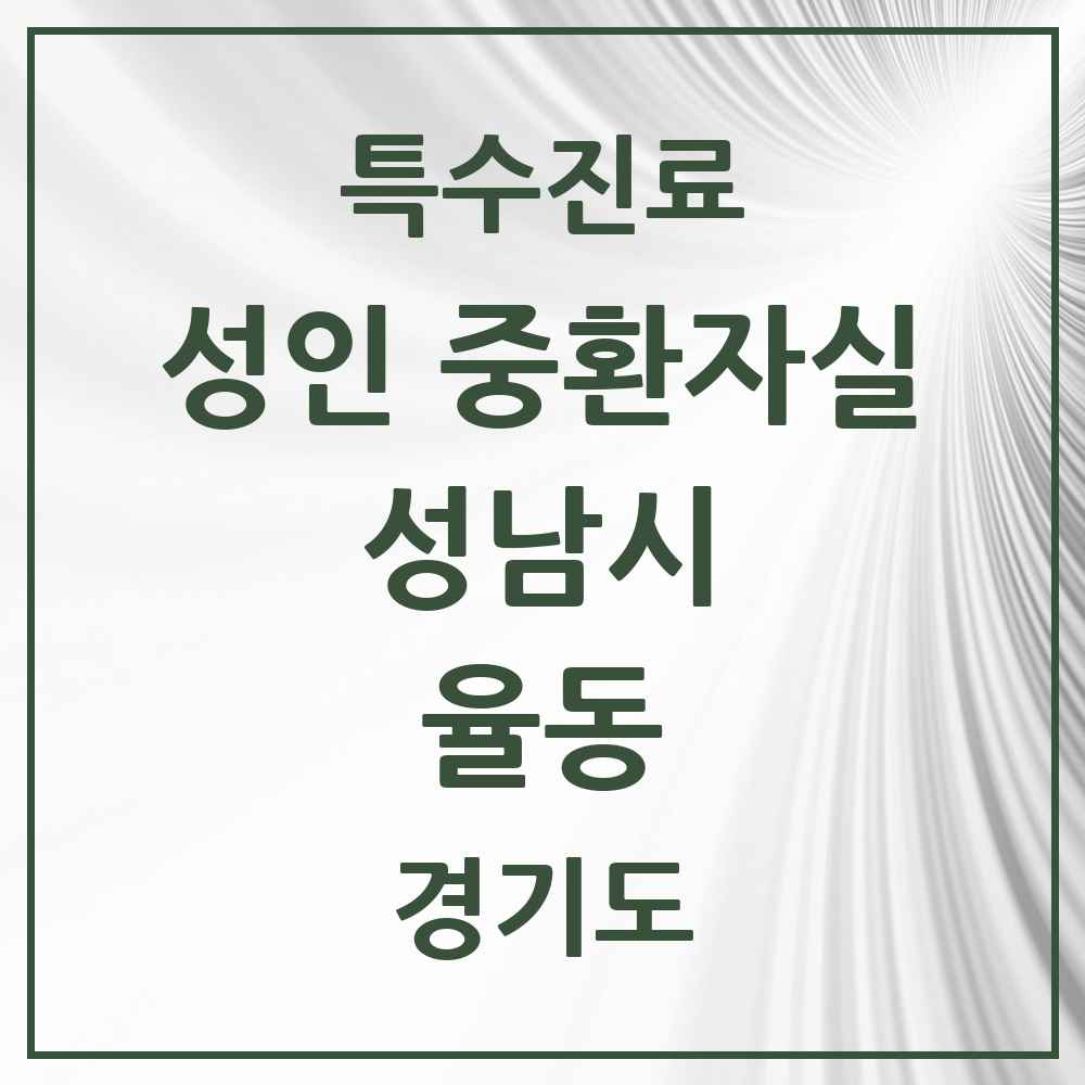 2025 경기도 성남시 율동 성인 중환자실 의원·병원 목록 1곳