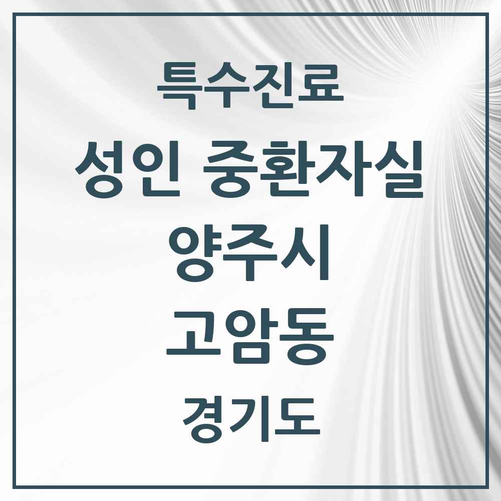 2025 경기도 양주시 고암동 성인 중환자실 의원·병원 목록 1곳