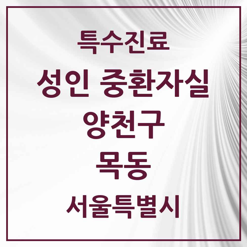 2025 서울특별시 양천구 목동 성인 중환자실 의원·병원 목록 1곳