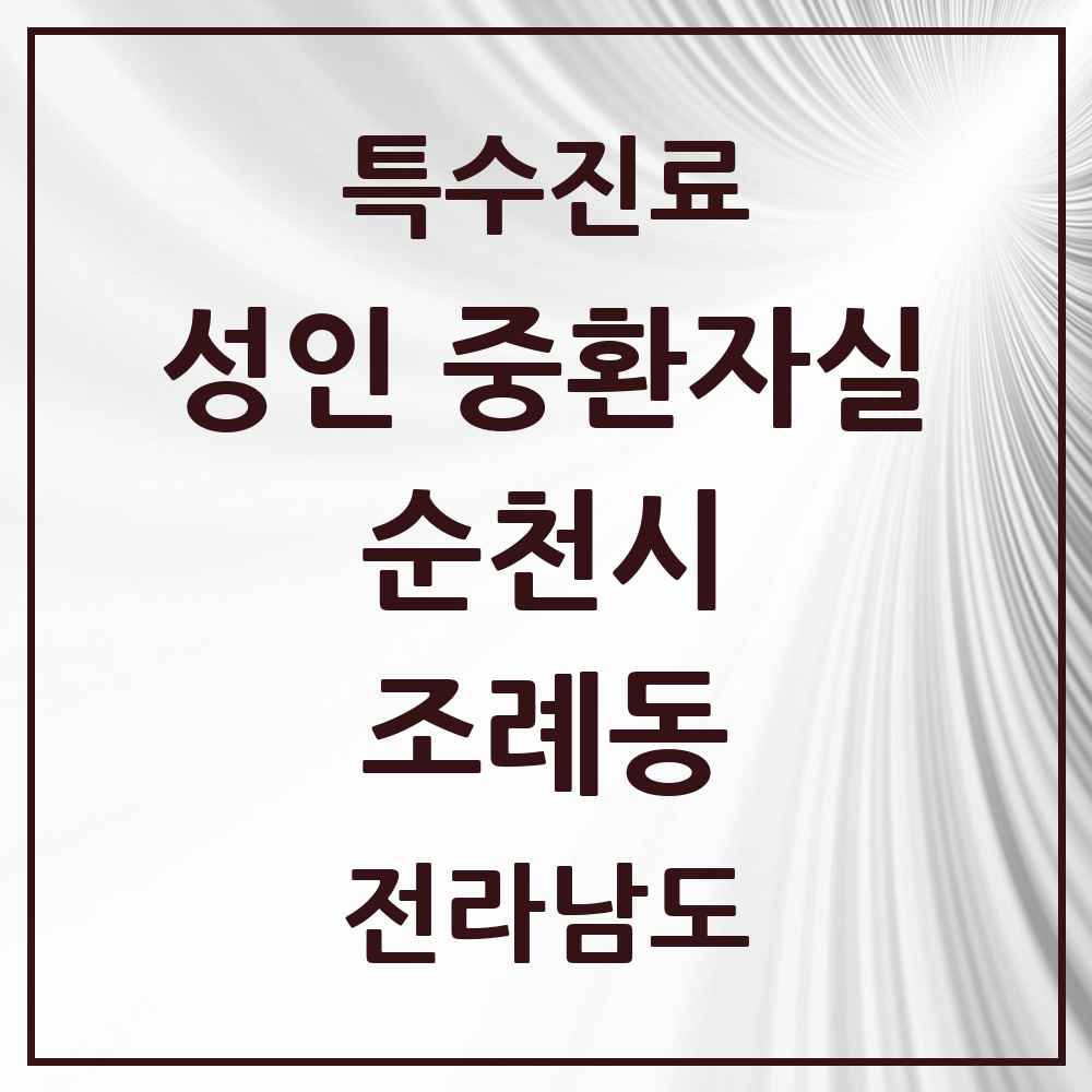 2025 전라남도 순천시 조례동 성인 중환자실 의원·병원 목록 2곳
