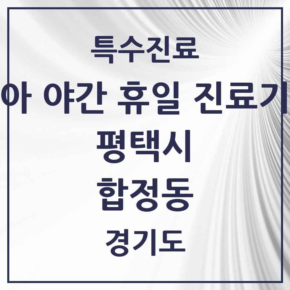 2025 경기도 평택시 합정동 소아 야간 휴일 진료기관 의원·병원 목록 3곳