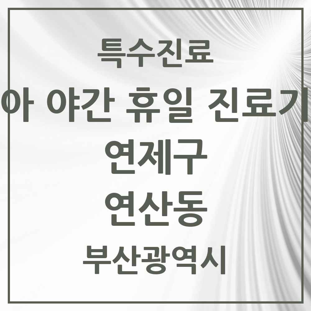 2025 부산광역시 연제구 연산동 소아 야간 휴일 진료기관 의원·병원 목록 2곳