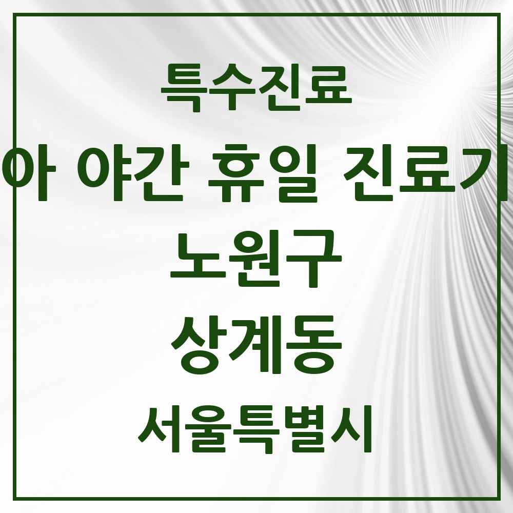 2025 서울특별시 노원구 상계동 소아 야간 휴일 진료기관 의원·병원 목록 2곳